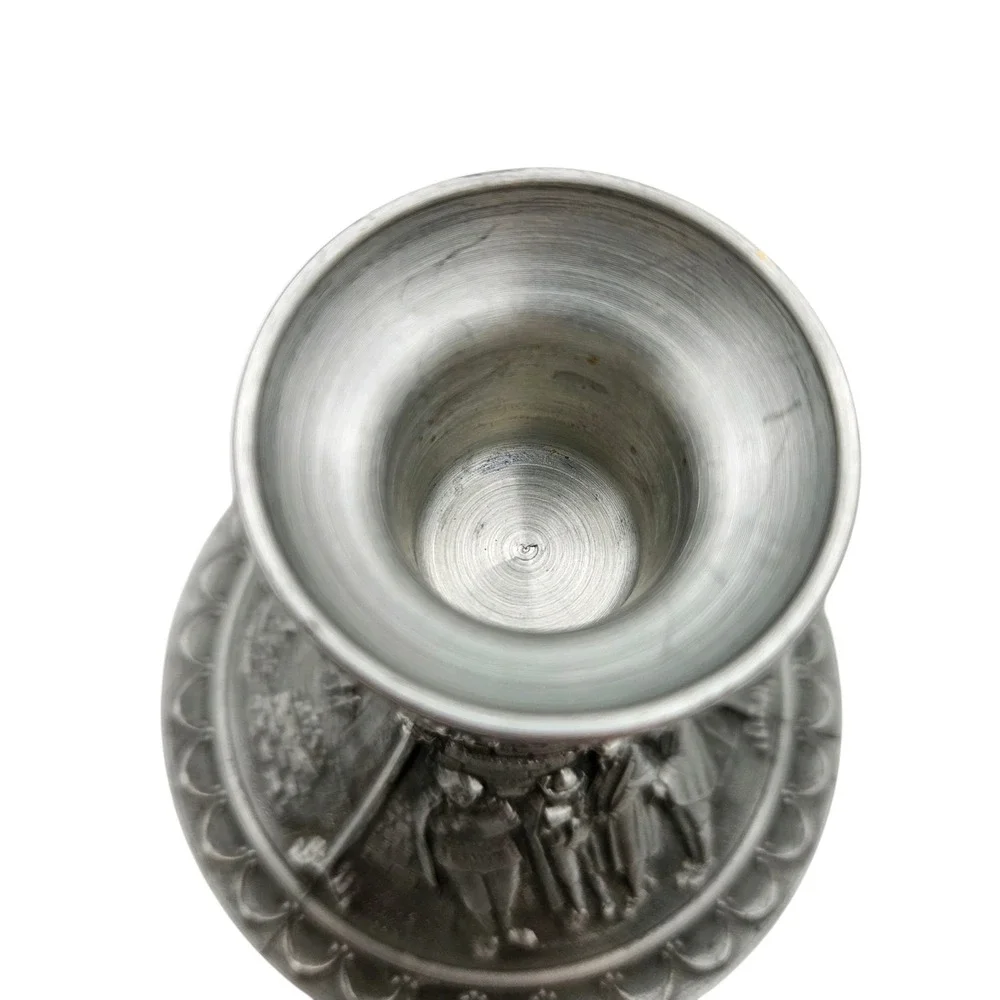 2 German Carved Courting Scenes Zinn 95% Pewter Tin Candlestick Holders Pair